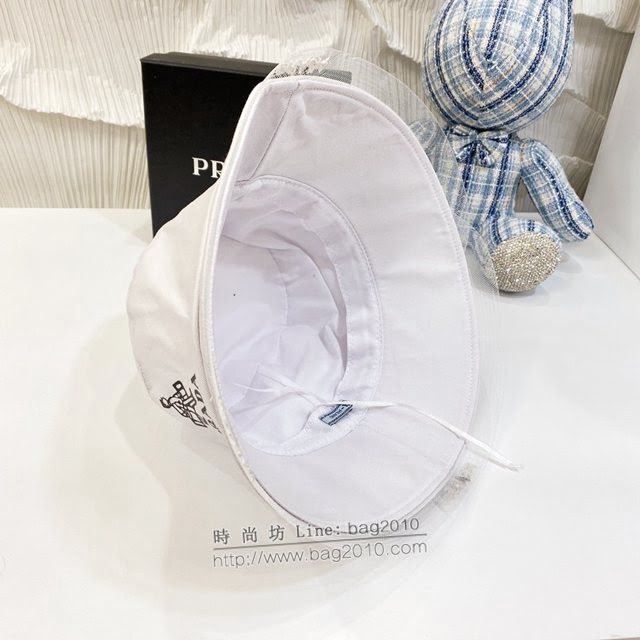 Prada女士帽子 普拉達網紗邊拼接材質漁夫帽遮陽帽  mm1194